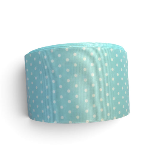 3 Yards 7.5cm /3inch White Polka Dots Aqua Ribbon Printed Grosgrain
