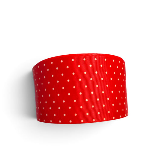 3 Yards 7.5cm /3inch Creme Polka Dots Red Ribbon Printed Grosgrain