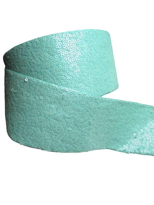 Matte Light Aqua Sequin Ribbon  7.5 cm 1 Yard Matte Light Aqua