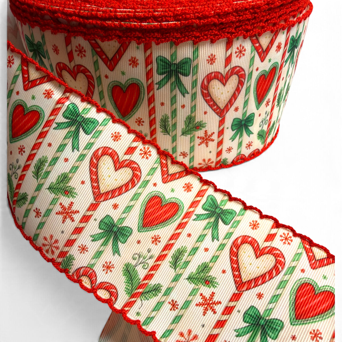 3 Yards 7.5cm-3inch  Christmas Hearts Moonstich  Printed Grosgrain SKU  PRNT03