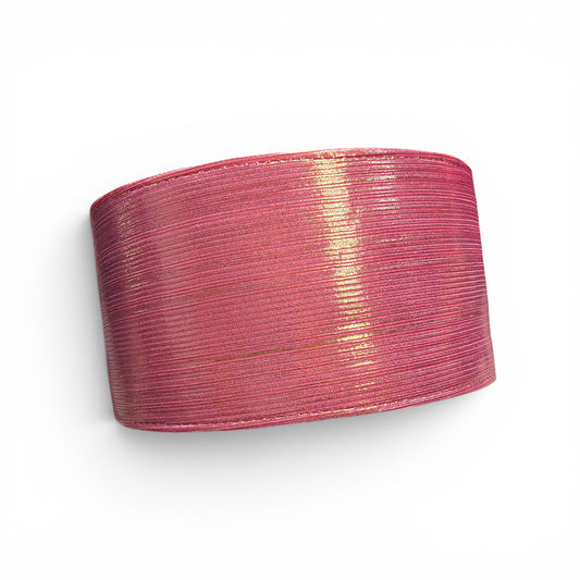 1 yard Pink with Gold Rain Metallic Ribbon 7.5cm/3inch
