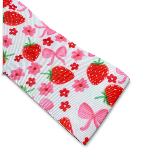 3 Yards 7.5cm /3inch  Strawberries in Pink  Ribbon Printed Grosgrain
