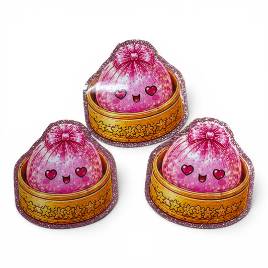 3 Glitter Resins Pink Dumplings in Case 5cm G-5