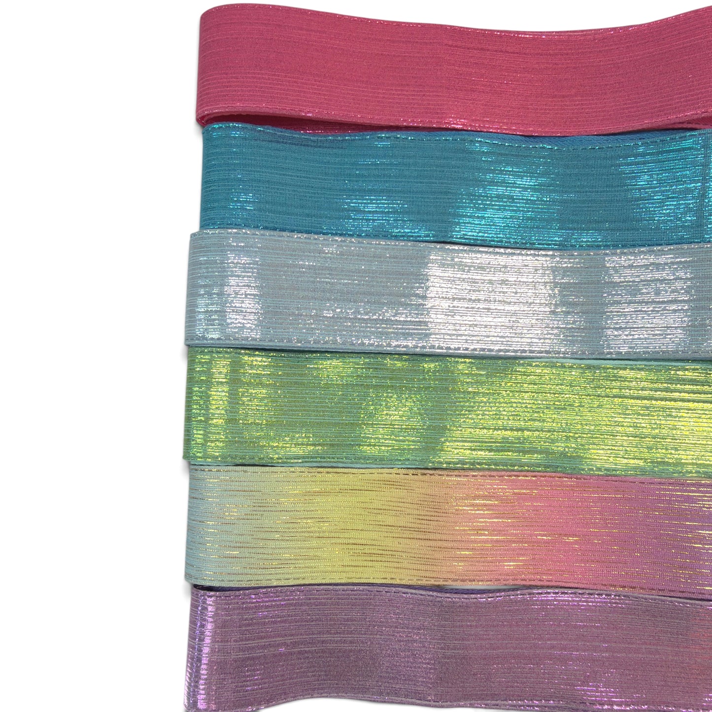 6 yards SET- 1 yard of each color. Ribbon Size 1.5 inch Cool Tones.  Metallic Fabric.  Rain Ribbon