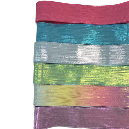 6 yards SET- 1 yard of each color. Ribbon Size 1.5 inch Cool Tones.  Metallic Fabric.  Rain Ribbon