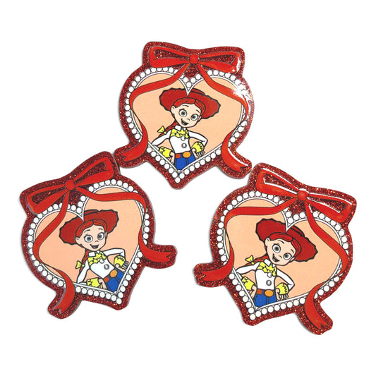 3 Glitter Resins Set Cowgirl Toy  Heart 5cm G-8