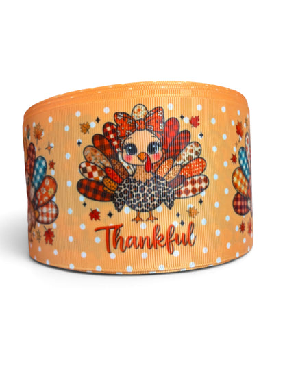 3 Yards 7.5cm /3in Thankful Printed Grosgrain SKU PRNT03