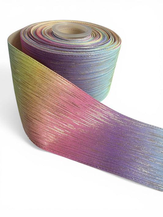 GOLD Holographic Rainbow Soft Metallic Fabric Ribbon