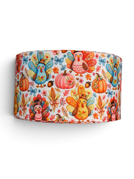 3 Yards 7.5cm m/3inch  Celebrate Turkey  Printed Grosgrain