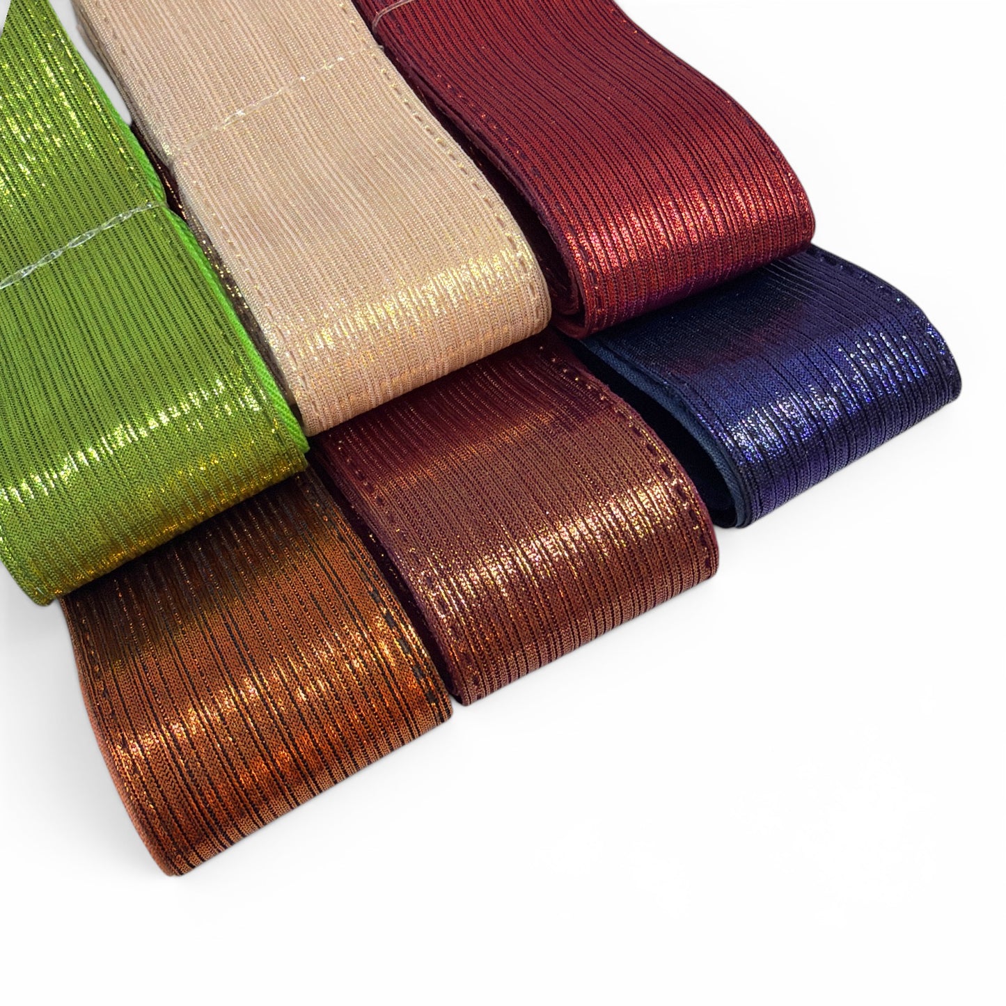 6 yards SET Warm Tones - 1 yard of each color. Ribbon Size 1.5 inch Metallic Fabric Rain Ribbon