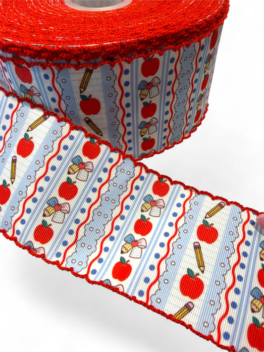 7.5cm/3inch Ribbon Stitch Border Apples and Pencils