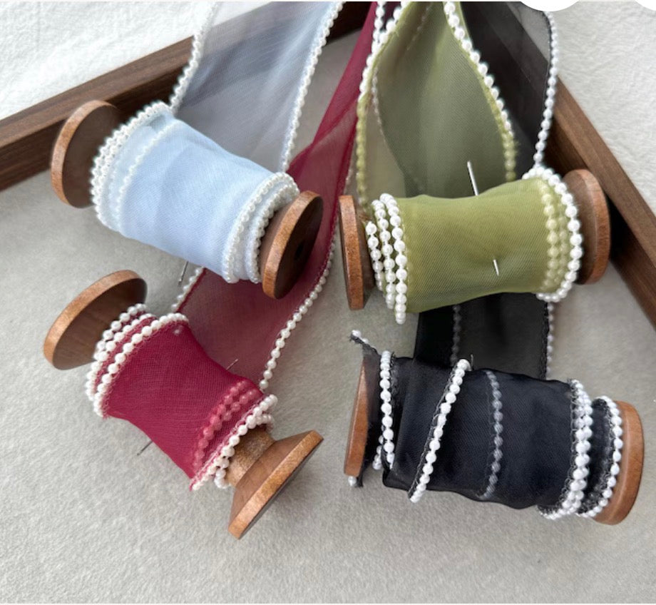 2 yards Organza with Pearl Ribbon