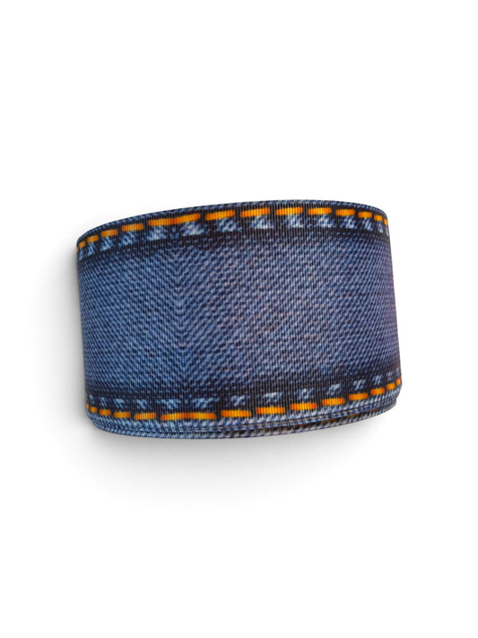 3 Yards 7.5cm /3inch Blue Real Denim Ribbon Printed Grosgrain