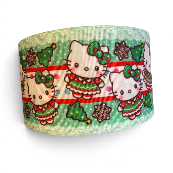 3 Yards 7.5cm-3inch Hello Christmas Printed Grosgrain
