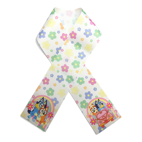 3 Strips 7.5cm /3inch wide.  31 inchs long Bluey Groove Ribbon Printed Grosgrain
