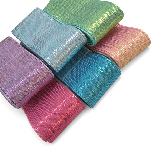 6 yards SET- 1 yard of each color. Ribbon Size 1.5 inch Cool Tones.  Metallic Fabric.  Rain Ribbon