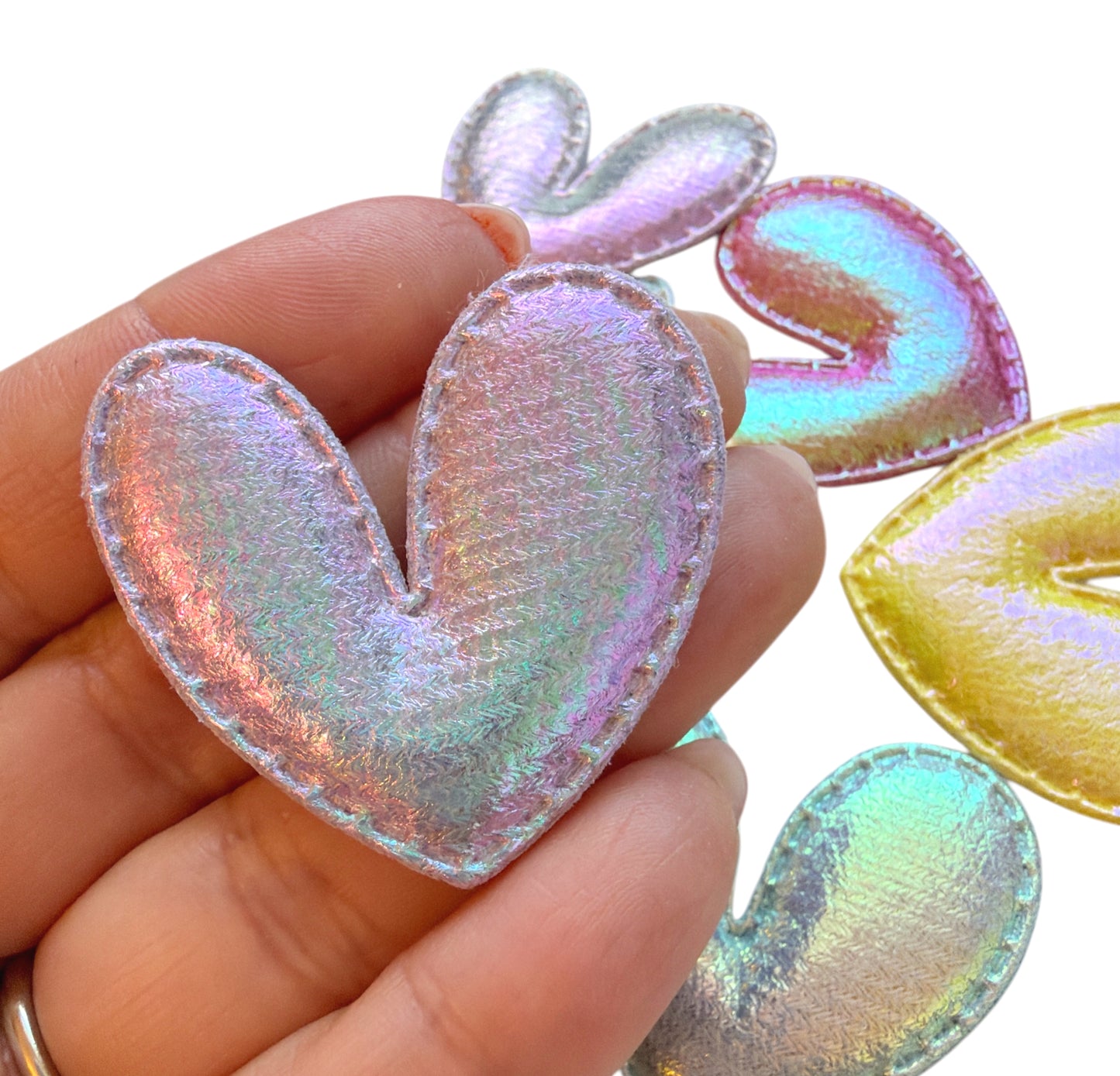 10pcs-Plush Heart Holographic Pastels