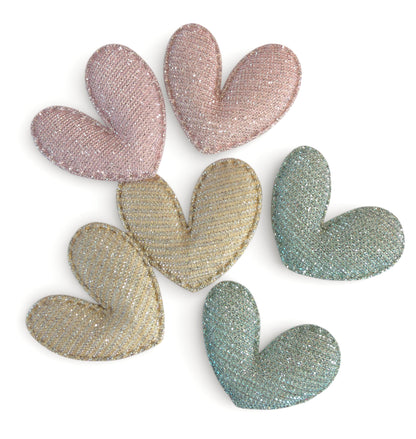6pcs-Plush Heart Glitter Fabric