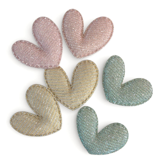 6pcs-Plush Heart Glitter Fabric