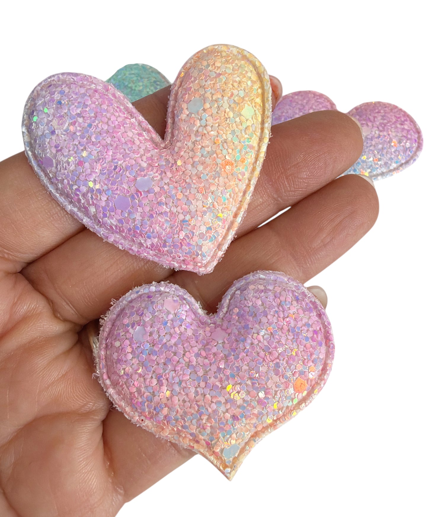 4pcs-Glitter Heart Rainbow Pastels