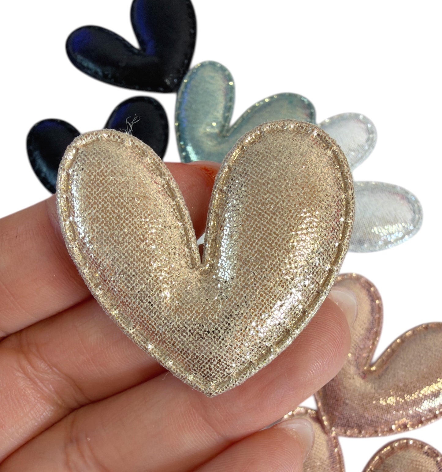 12pcs-Plush Heart Holographic Gold