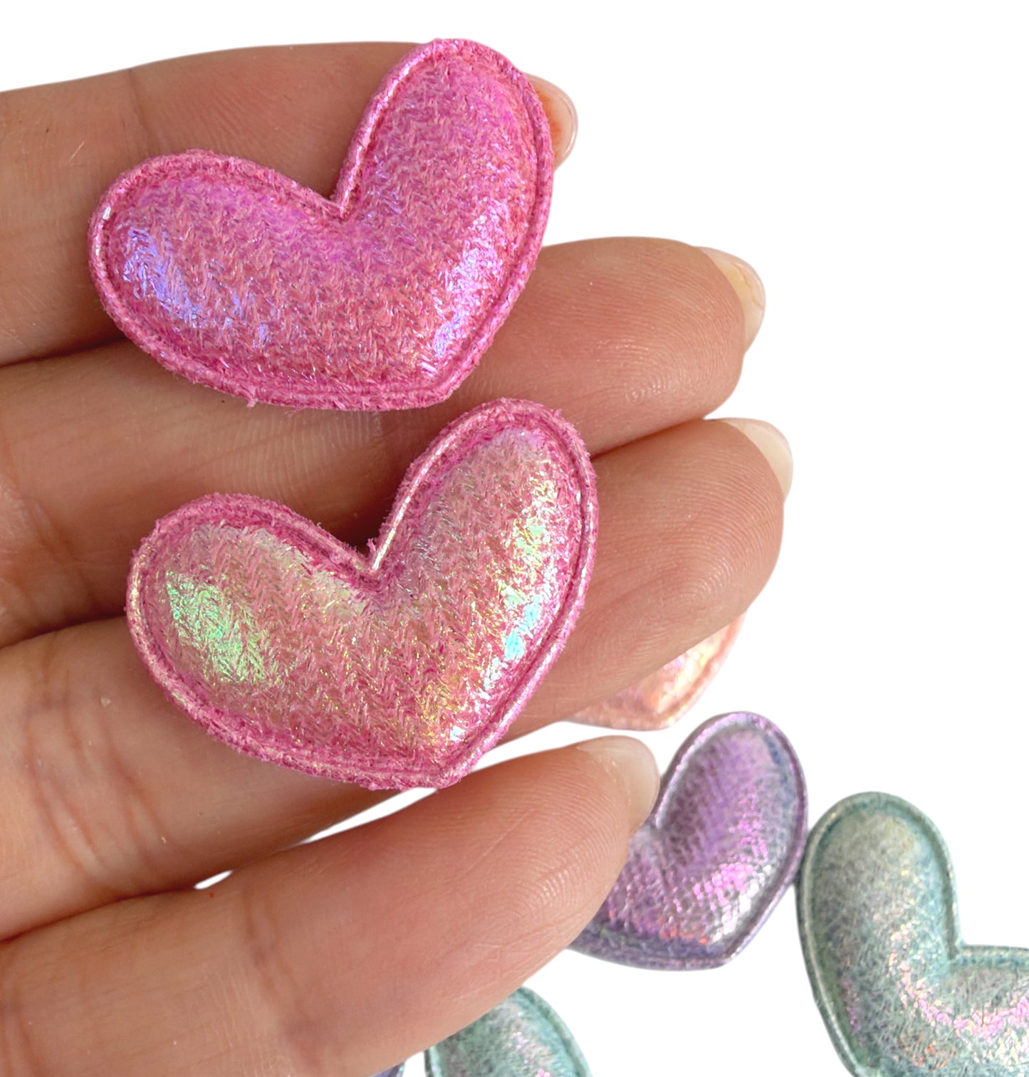 8pcs-Mini Plush Heart Holographic Pastels