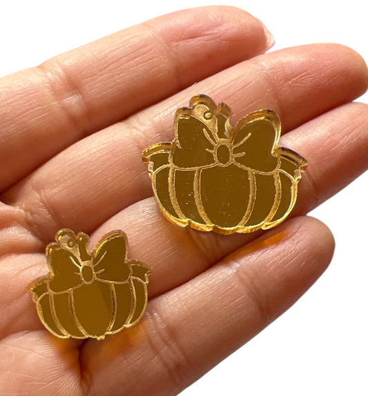 Set of 2 Gold Mirror Minie Bow Pumpkin Charm