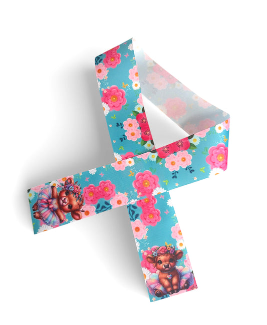 7.5cm Aqua Cow Ribbon Strip 1.2 yard