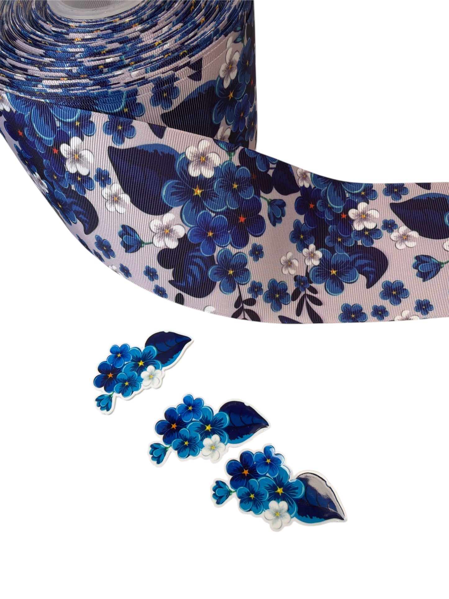 7.5cm Denim Flowers Ribbon  1 yard