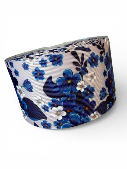 7.5cm Denim Flowers Ribbon  1 yard