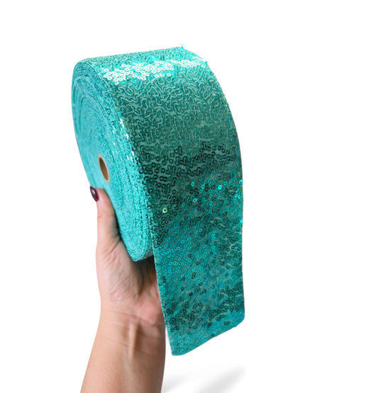 7.5cm Light Aqua Sequin Ribbon  1 Yard