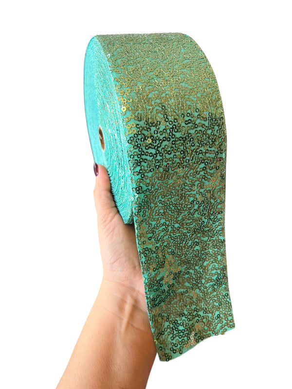 1 YARD 7.5cm/3inch Dark Mint  Sequin Ribbon  SKU SQN3-19