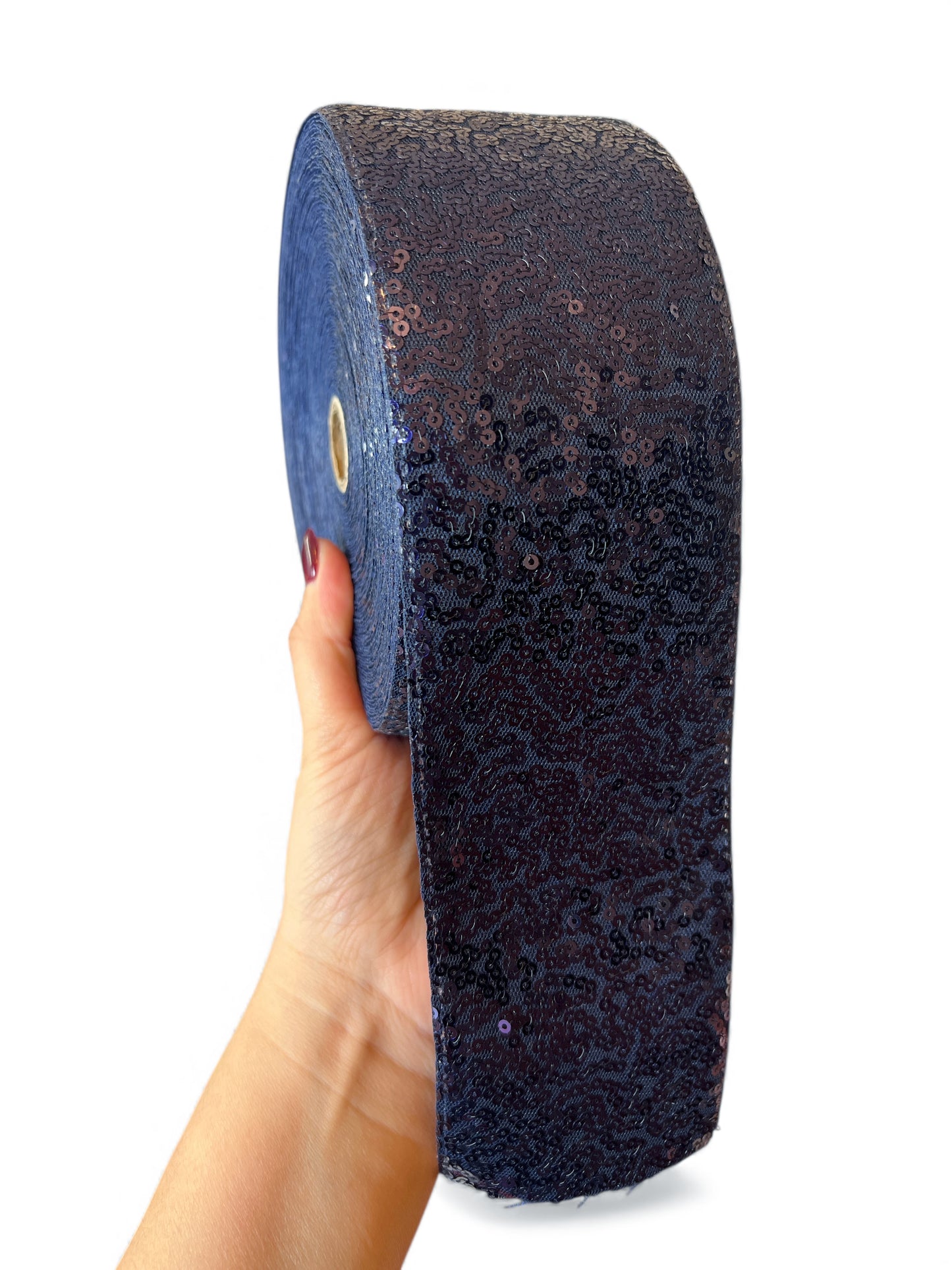 7.5cm Navy Blue Sequin Ribbon  1 Yard