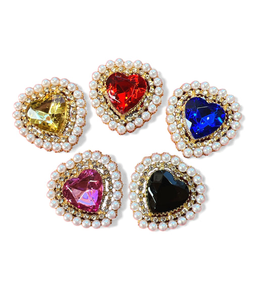 5 Pcs Heart Rhinestone  With Pearl 2.6cm