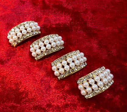 4pcs Pearl with  Rhinestone  Metal StripWidth 1cm Long 2cm