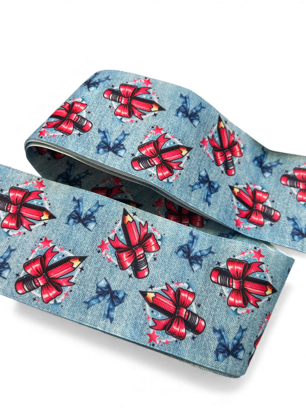 7.5cm  Denim Red Pencil  Ribbon 1 yard