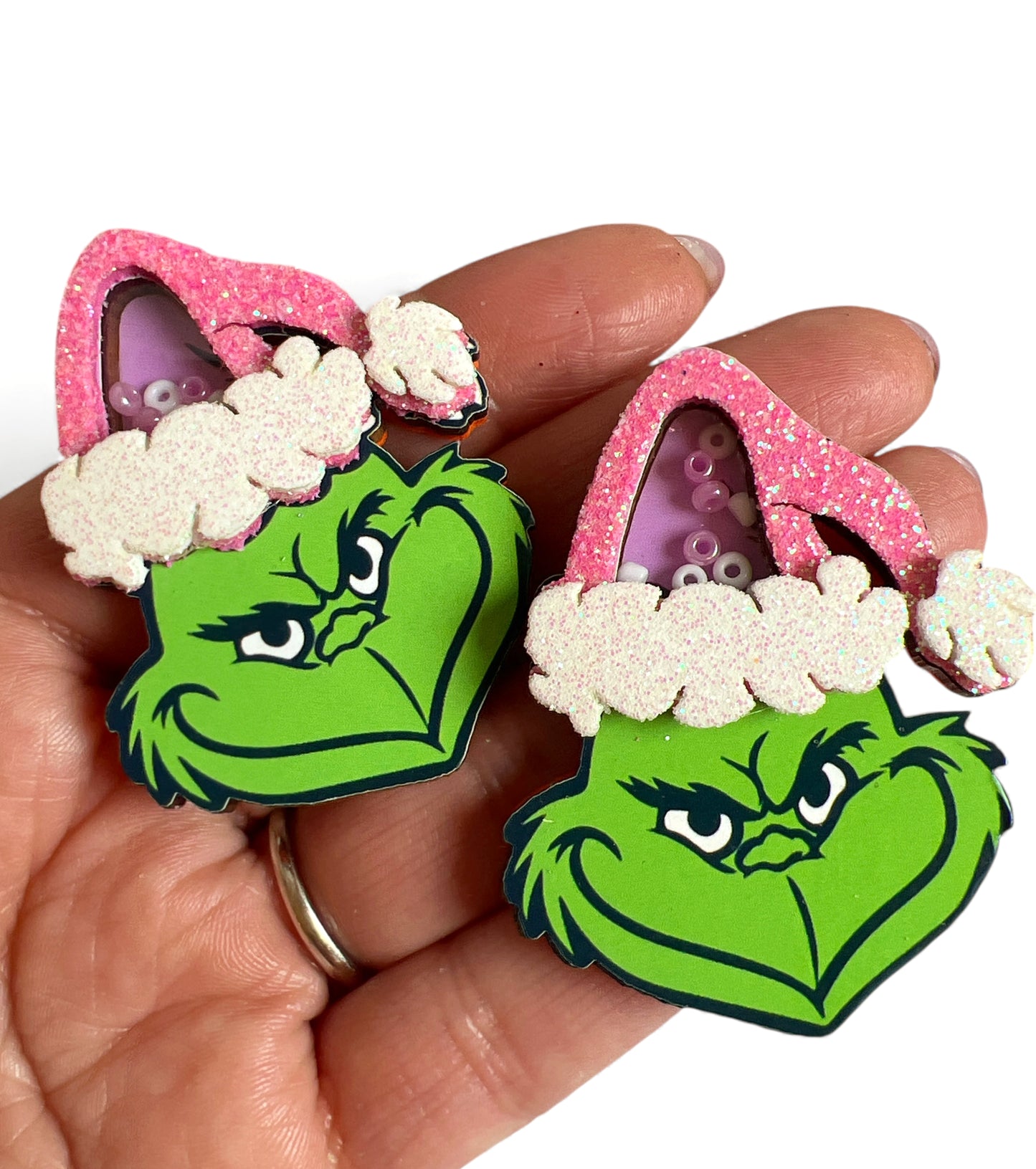 2 Mini Shakers Pink Santa Hat Grinch   5cm