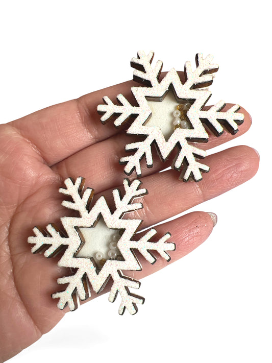 2 Mini Shakers White Snowflake 5cm