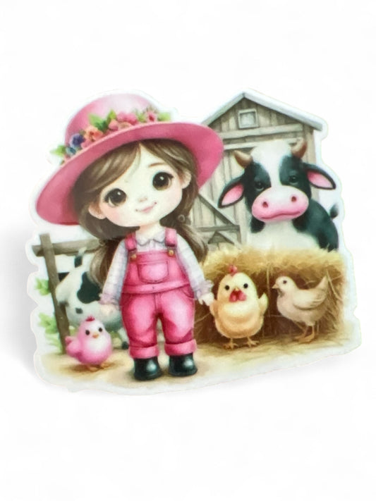 Chica de granja rosa de resina plana de 5 cm