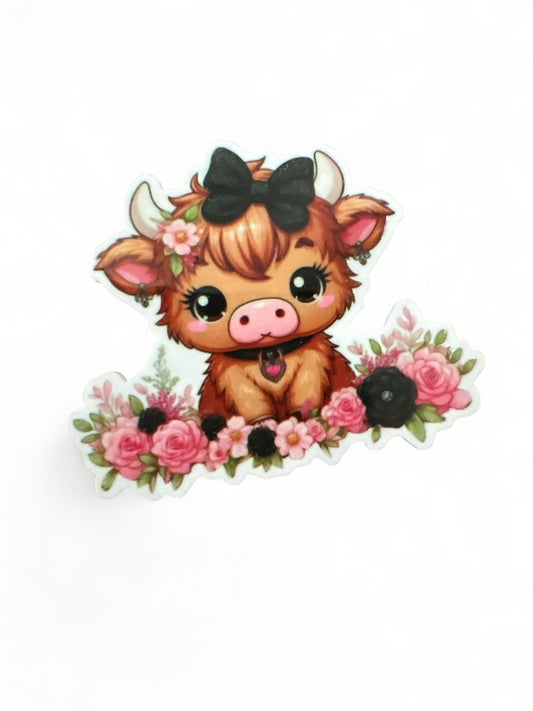 Vaca marrón de resina plana de 5 cm con lazo