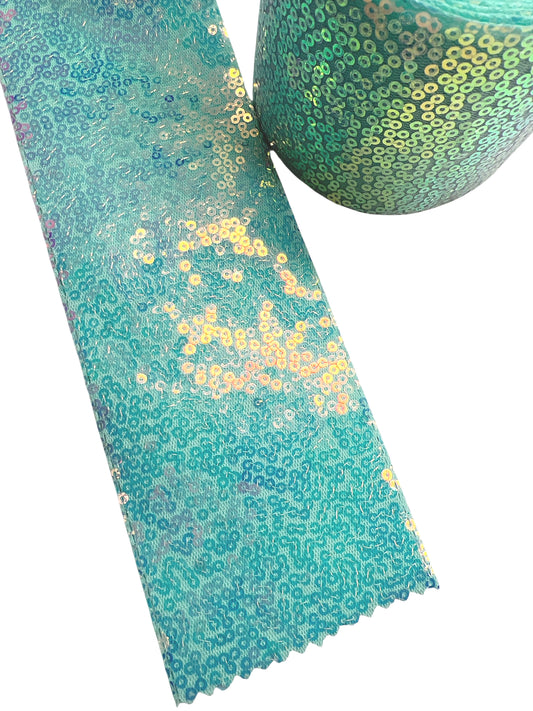 Mint Sequin Ribbon  7.5 cm 1 Yard