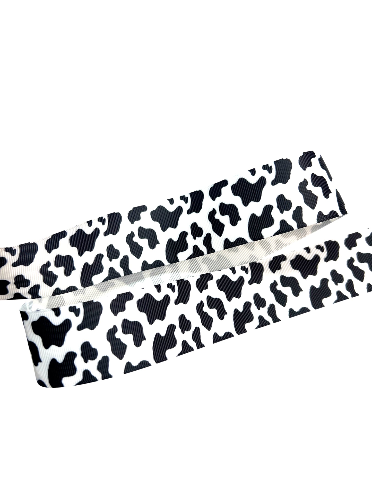 Cinta con estampado animal de vaca negra de 3,8 cm, 1 yarda