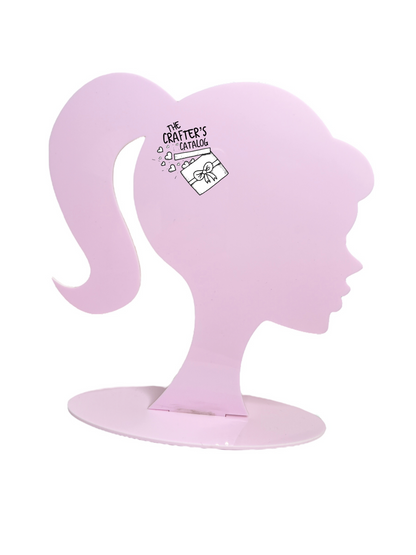 Expositor de acrílico con forma de Barbie en color rosa pálido