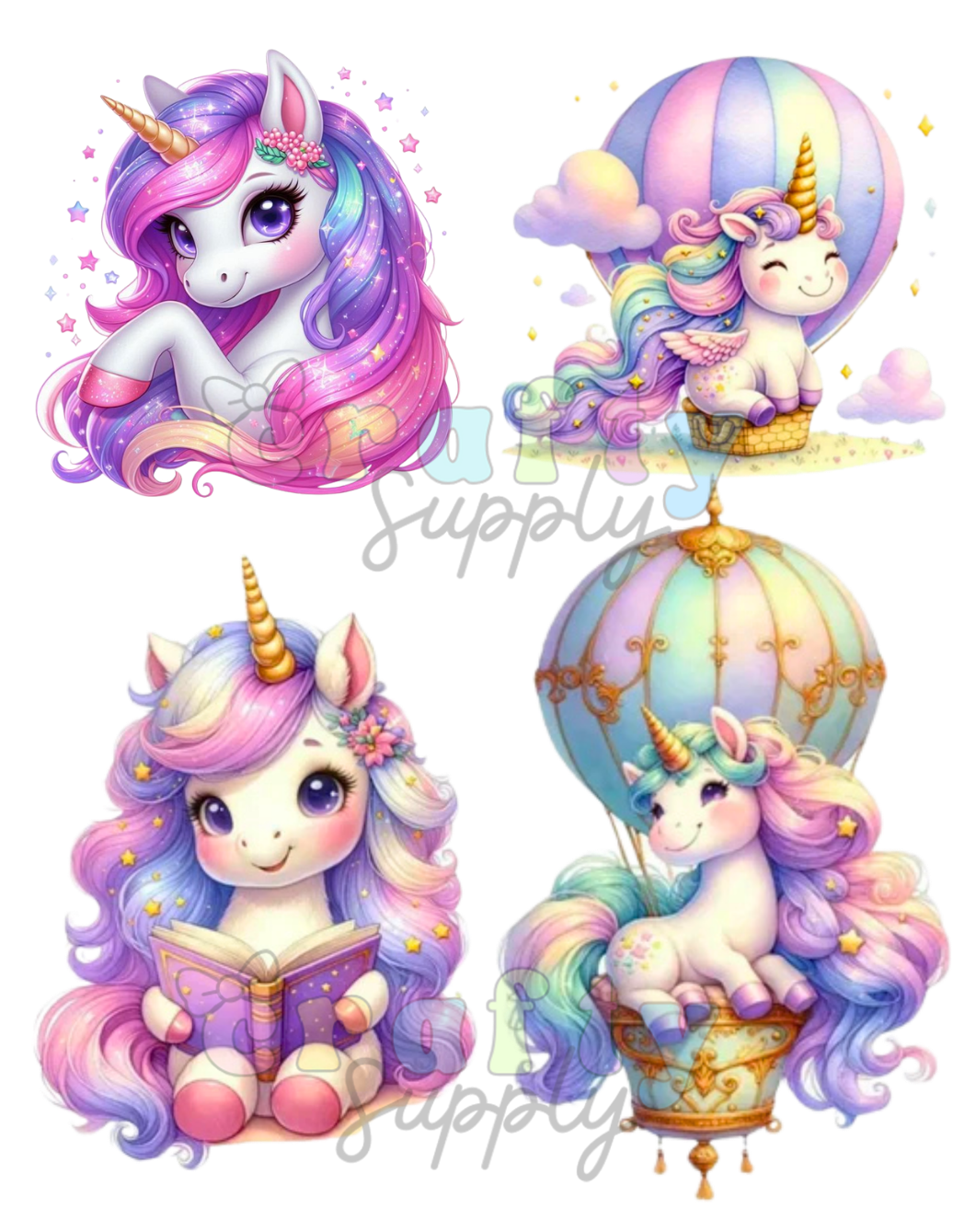 Hoja de transferencia de globos de pelo de unicornio