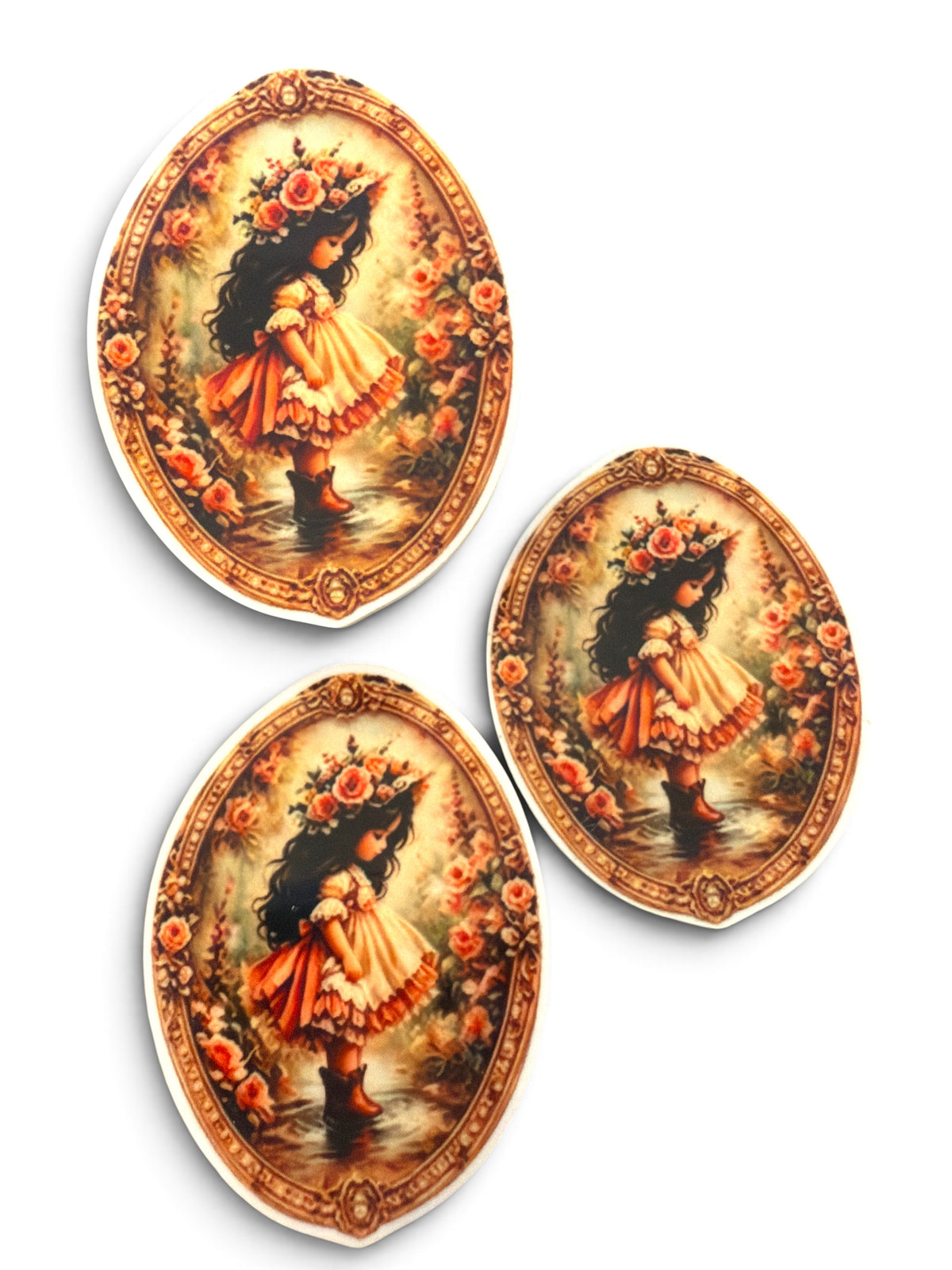 3 resins Flat Planar Vintage Girl Flower Hat 5cm RES-