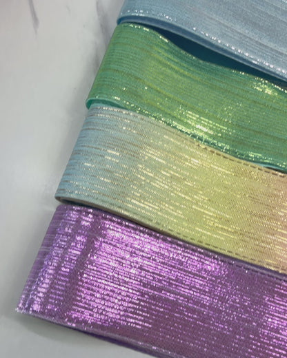 6 yards SET- 1 yard of each color. Ribbon Size 1.5 inch Cool Tones.  Metallic Fabric.  Rain Ribbon