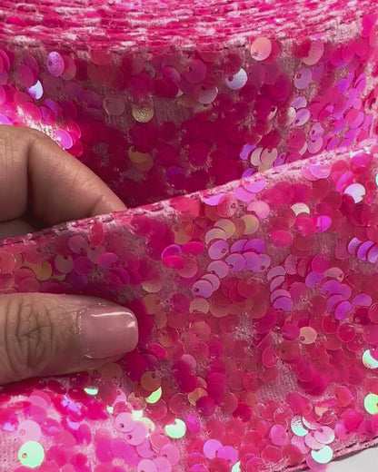 Lentejuela rosa caliente en cinta de terciopelo 1 yarda Lentejuela despeinada 1 yardadw