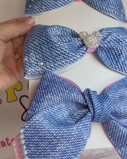 Set Mini Cheer Bow +1 pair Denim Pink Cowgirl (Copy)