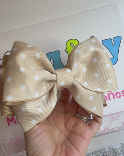 Jumbo Minnie Style Hair Bow Polka Dots Cream