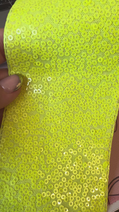 7.5cm Yellow Sequin Neon Green  Ribbon  1 Yard